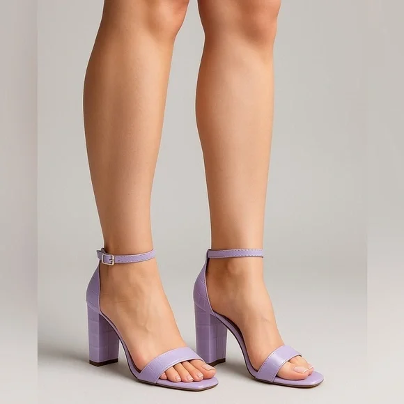 784- Sam Edelman Yaro Lilac Croc Embossed Leather Block Heel Sandals 7.5 M NWT - Picture 1 of 12